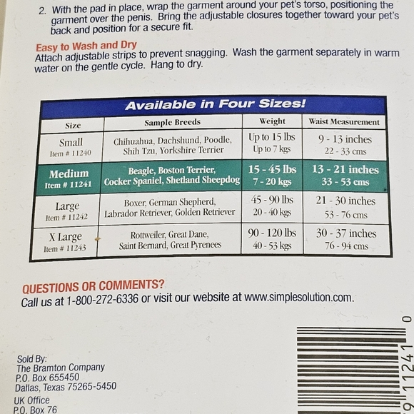 New Simple Solution Male Diaper Garment Wrap For Dogs Size Medium 15-45 LBS - Picture 3 of 5